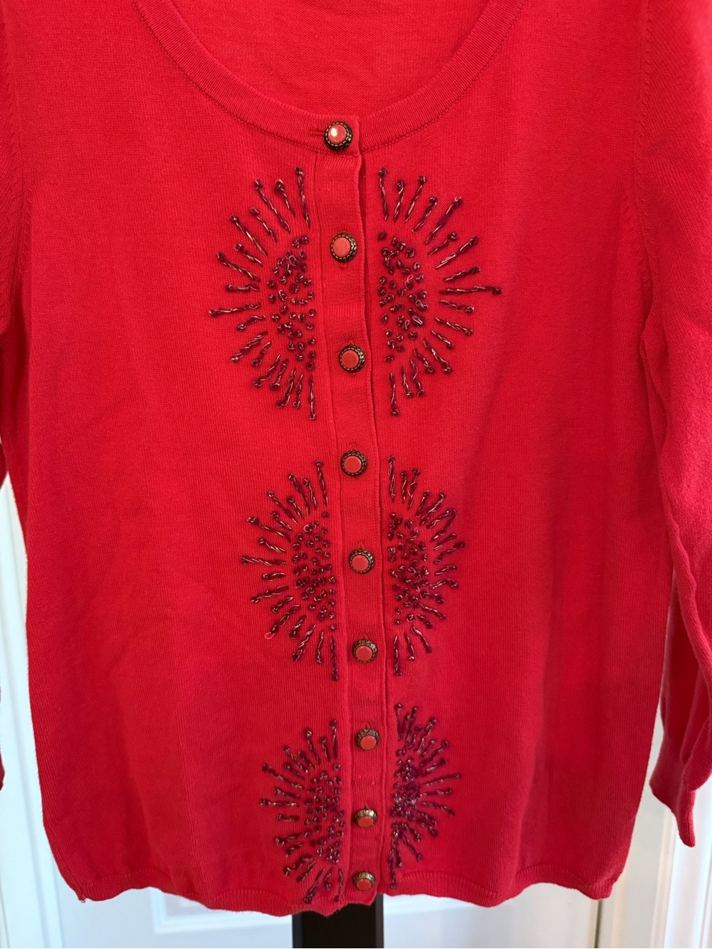 Anthropologie Moth Red Beaded Embellished Cardigan Size M - Picture 3 of 4